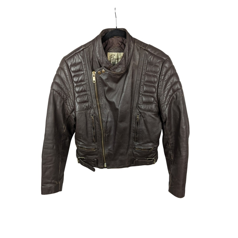 Berman's Vintage Brown Leather Motorcycle Jacket Padded Biker Cafe Racer 38